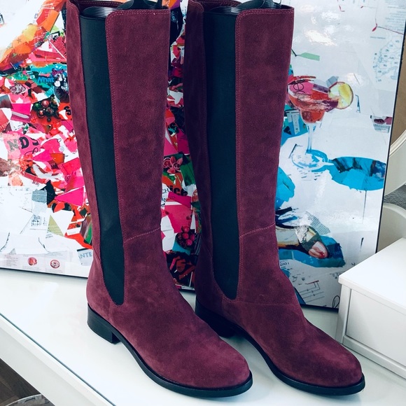 Cole Haan Shoes - COLE HAAN Jodhpur Burgundy Suede Leather  Pull On Tall Riding Boots